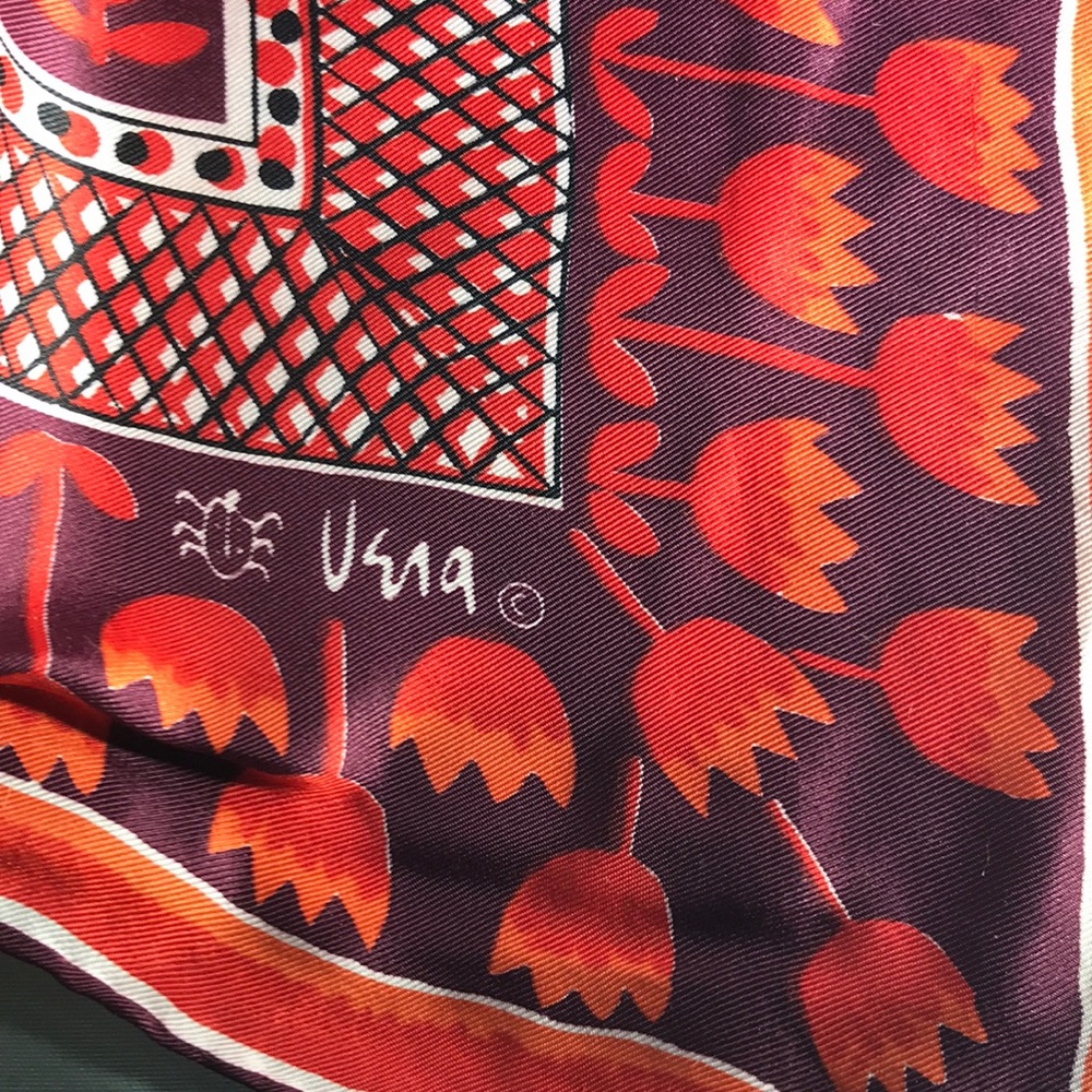 Vintage vera scarf orange and purple tulip pattern 23” x 23”
